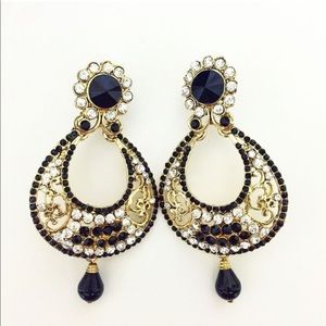 Black And Gold Indian Pakistani Earrings Chandelier Bollywood Jewelry